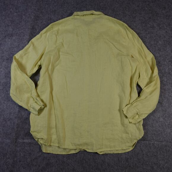 J. Jill Top Womens Medium Linen Button Front Chartreuse Beachy Coastal Lagenlook - Picture 5 of 9